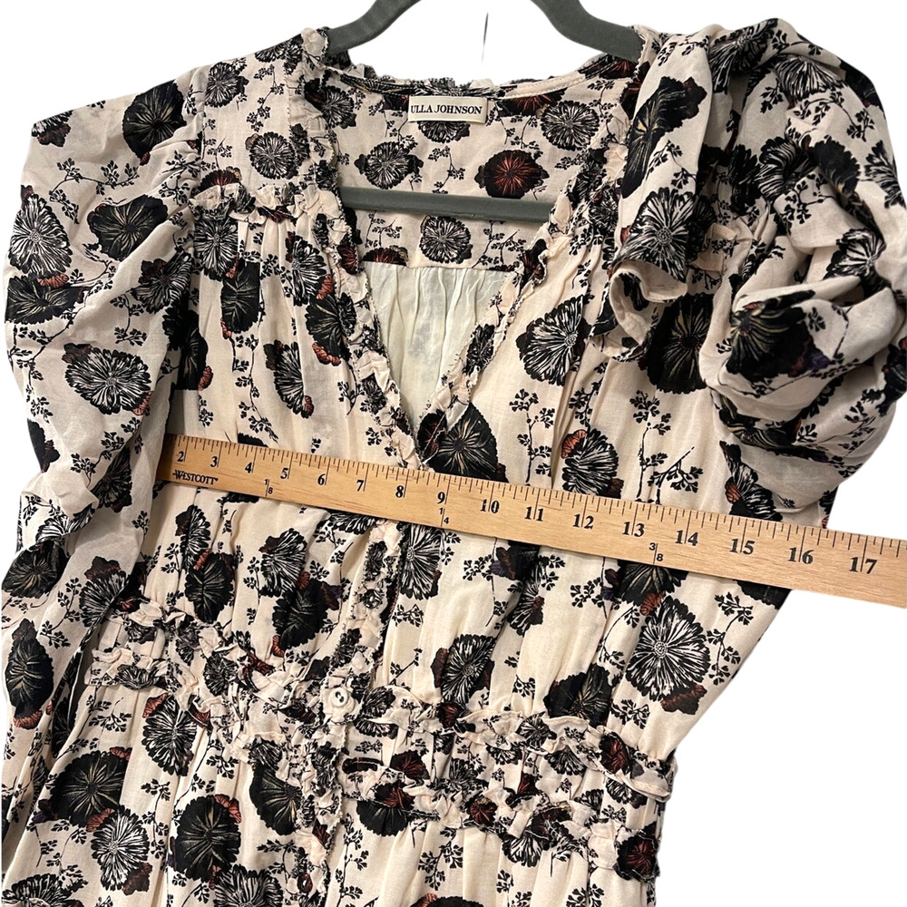 Ulla Johnson 4 Winsor $475 Ruffled Floral Puff Shoulder Long Sleeve Mini Dress - Picture 8 of 12